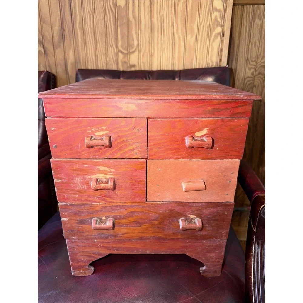 Primitive Antique 5 Drawer Parts Seed Thread Cabinet Apothecary Chest Handmade
